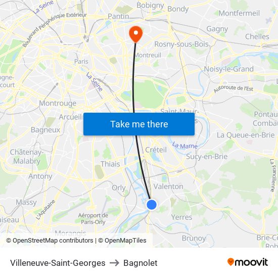 Villeneuve-Saint-Georges to Bagnolet map