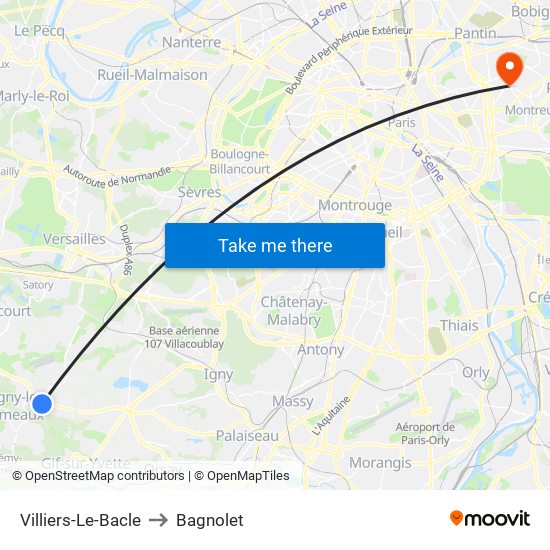 Villiers-Le-Bacle to Bagnolet map