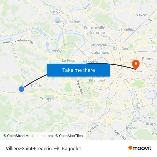 Villiers-Saint-Frederic to Bagnolet map
