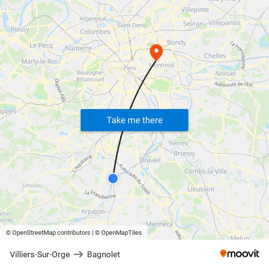 Villiers-Sur-Orge to Bagnolet map