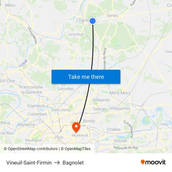 Vineuil-Saint-Firmin to Bagnolet map