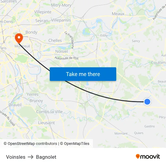 Voinsles to Bagnolet map