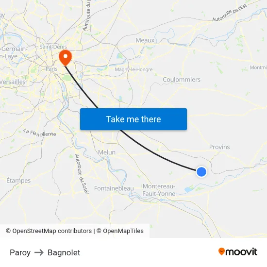 Paroy to Bagnolet map