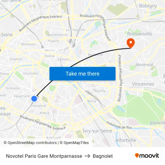 Novotel Paris Gare Montparnasse to Bagnolet map