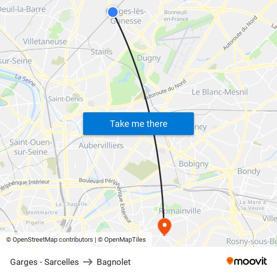 Garges - Sarcelles to Bagnolet map