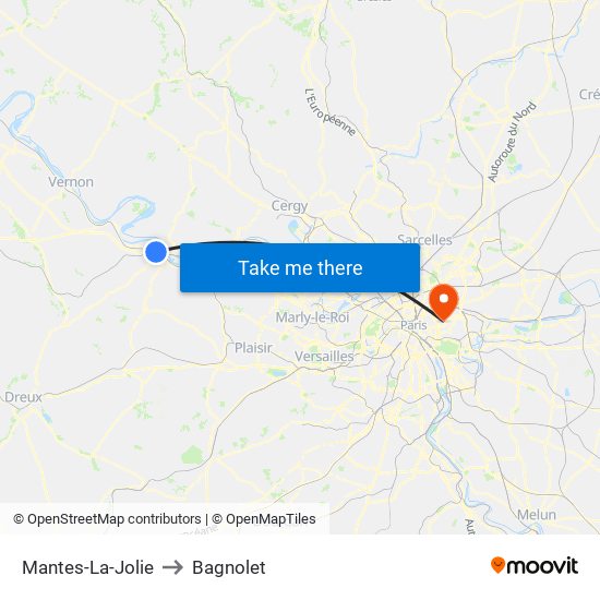 Mantes-La-Jolie to Bagnolet map
