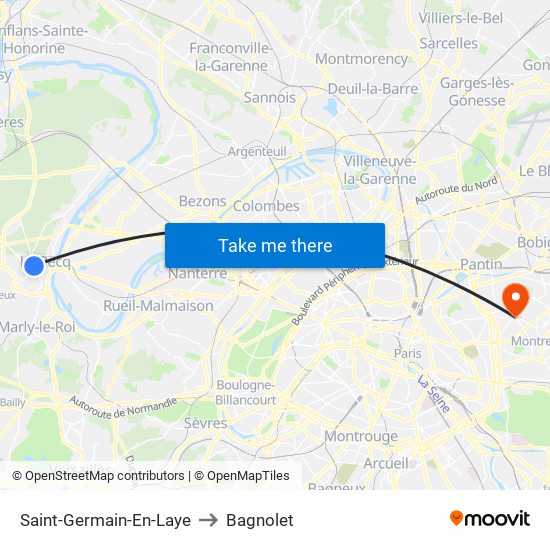 Saint-Germain-En-Laye to Bagnolet map