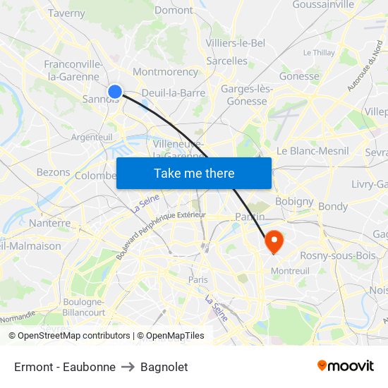 Ermont - Eaubonne to Bagnolet map