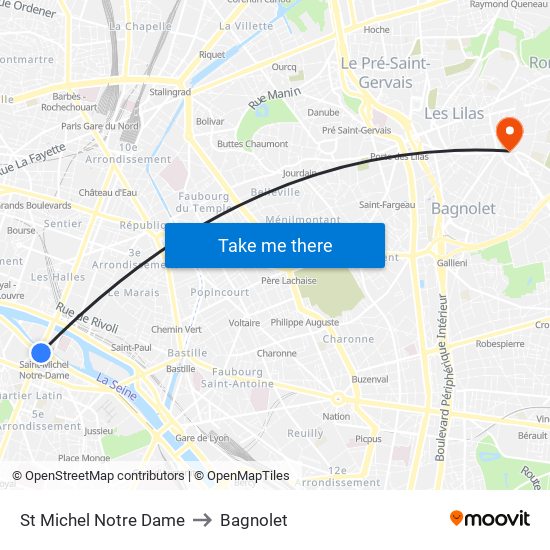 St Michel Notre Dame to Bagnolet map