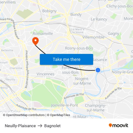 Neuilly-Plaisance to Bagnolet map