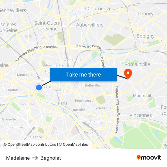 Madeleine to Bagnolet map
