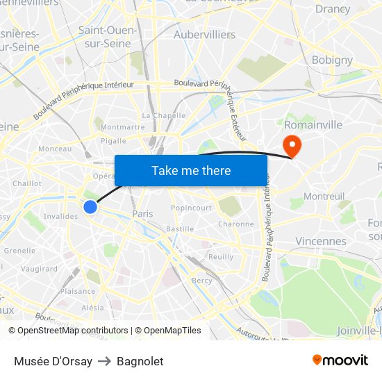 Musée D'Orsay to Bagnolet map
