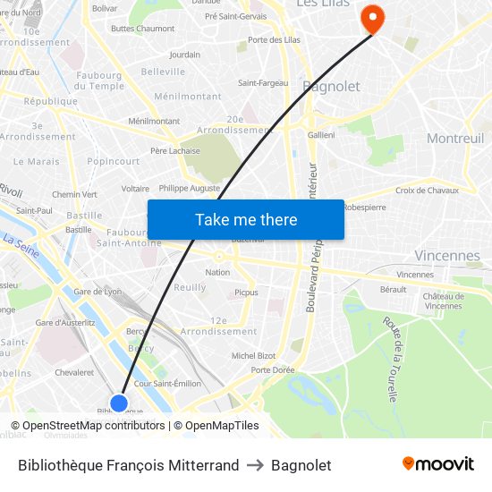 Bibliothèque François Mitterrand to Bagnolet map