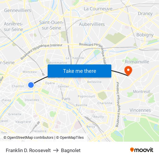 Franklin D. Roosevelt to Bagnolet map