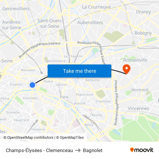 Champs-Élysées - Clemenceau to Bagnolet map