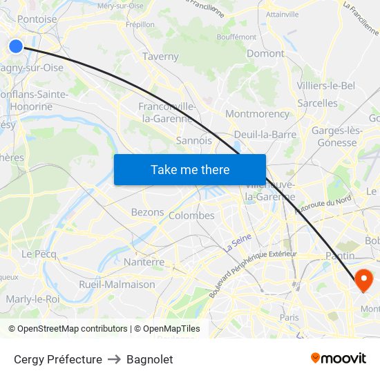 Cergy Préfecture to Bagnolet map