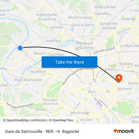 Gare de Sartrouville - RER to Bagnolet map