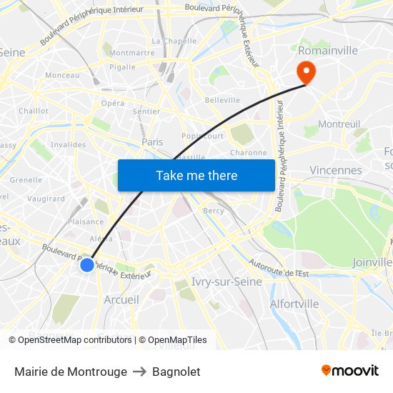 Mairie de Montrouge to Bagnolet map