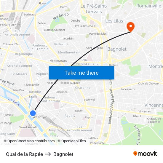 Quai de la Rapée to Bagnolet map