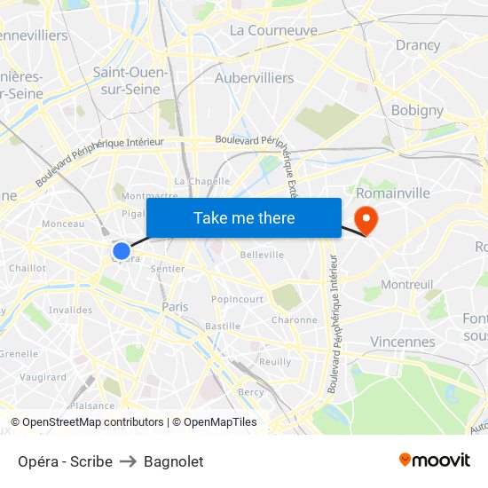 Opéra - Scribe to Bagnolet map