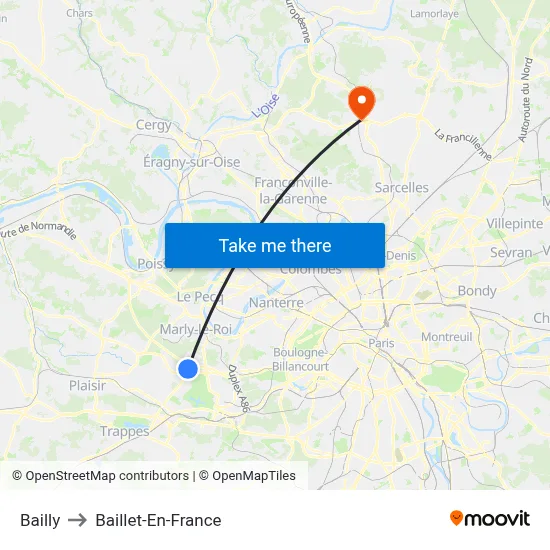 Bailly to Baillet-En-France map