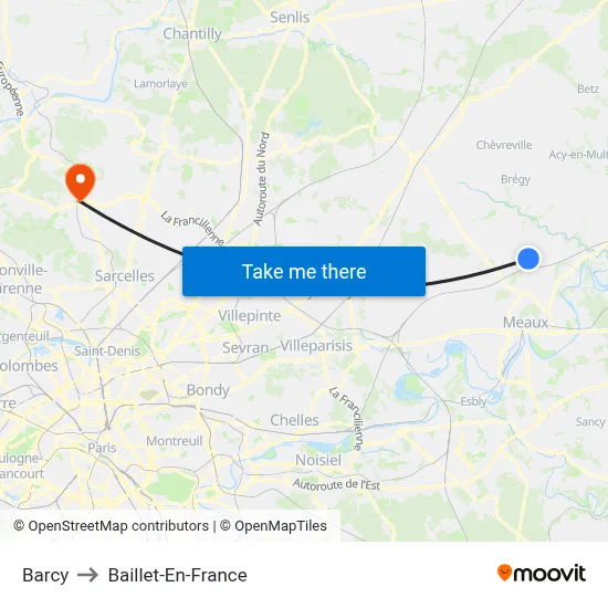 Barcy to Baillet-En-France map