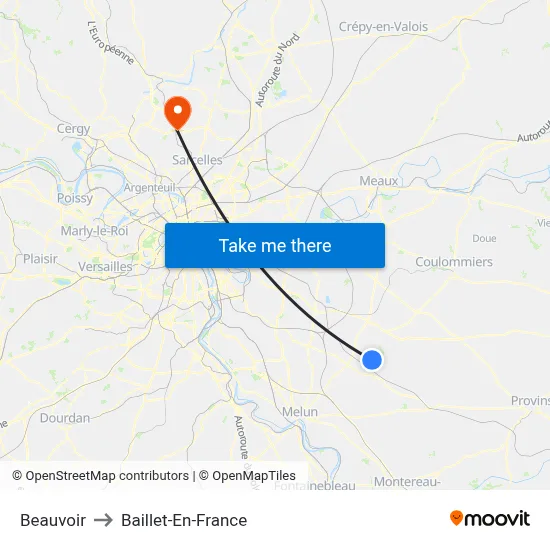 Beauvoir to Baillet-En-France map
