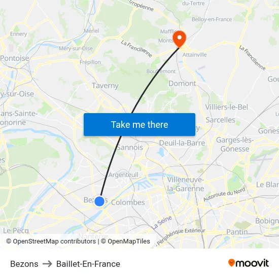 Bezons to Baillet-En-France map