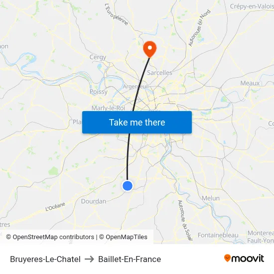 Bruyeres-Le-Chatel to Baillet-En-France map