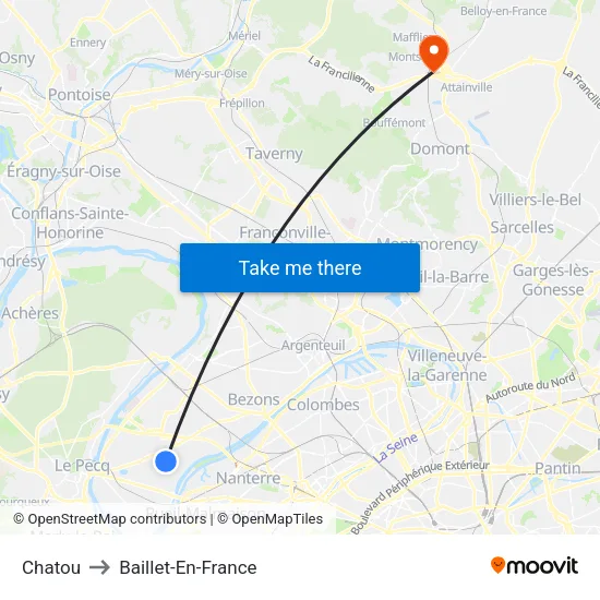 Chatou to Baillet-En-France map
