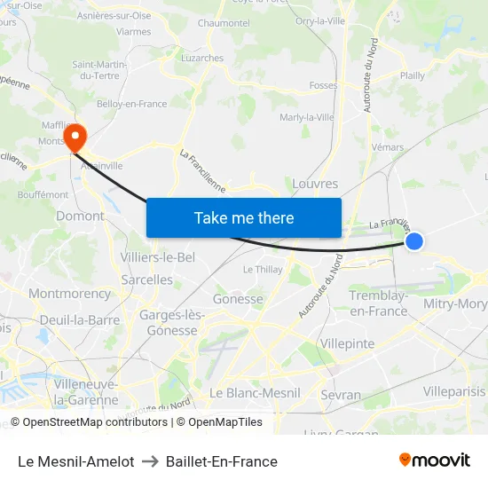 Le Mesnil-Amelot to Baillet-En-France map