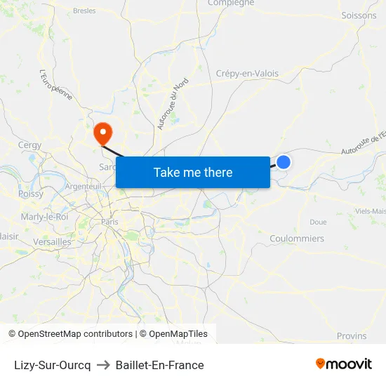 Lizy-Sur-Ourcq to Baillet-En-France map