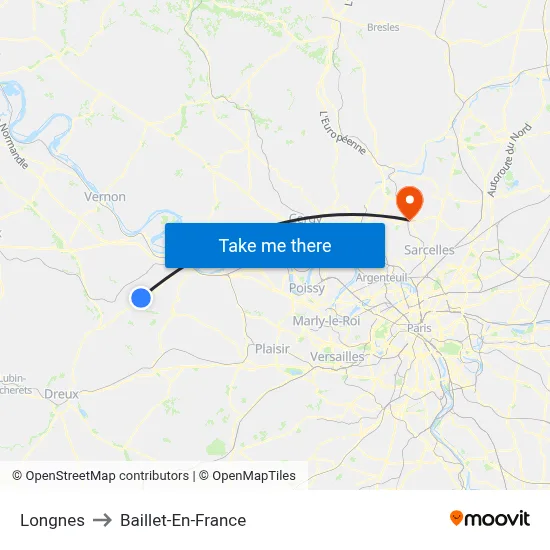 Longnes to Baillet-En-France map