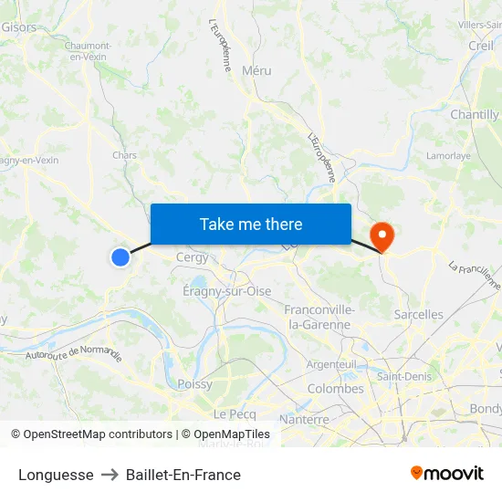 Longuesse to Baillet-En-France map