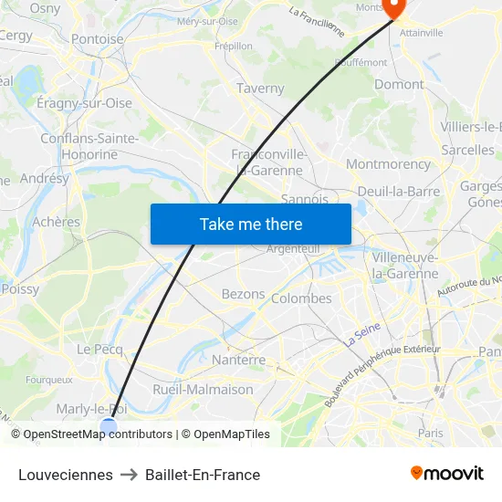 Louveciennes to Baillet-En-France map