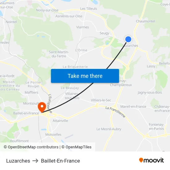 Luzarches to Baillet-En-France map