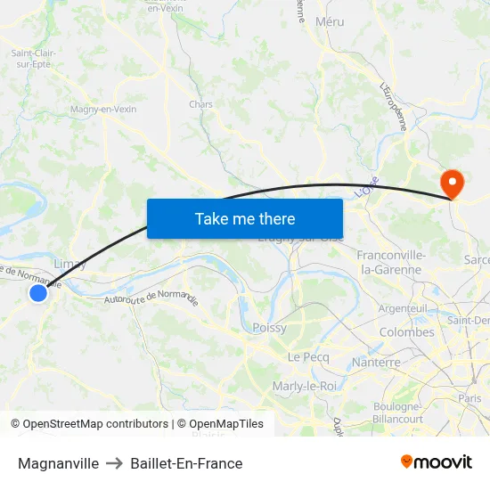 Magnanville to Baillet-En-France map