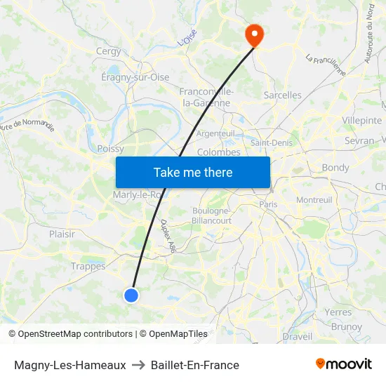 Magny-Les-Hameaux to Baillet-En-France map