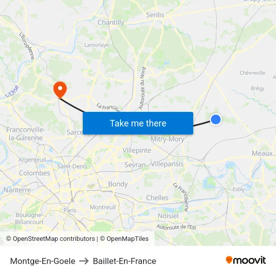 Montge-En-Goele to Baillet-En-France map