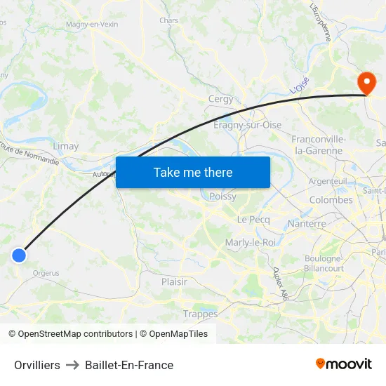 Orvilliers to Baillet-En-France map