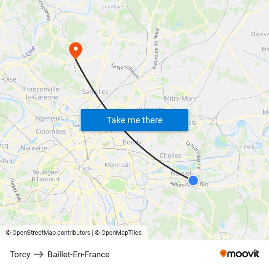 Torcy to Baillet-En-France map