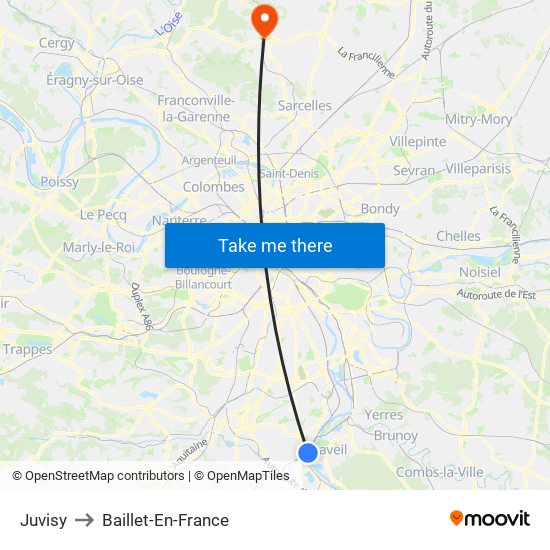 Juvisy to Baillet-En-France map