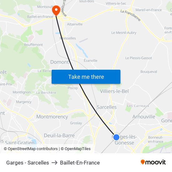 Garges - Sarcelles to Baillet-En-France map