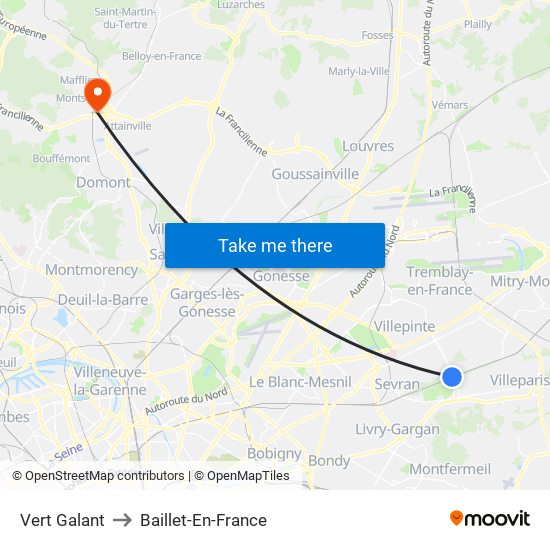 Vert Galant to Baillet-En-France map