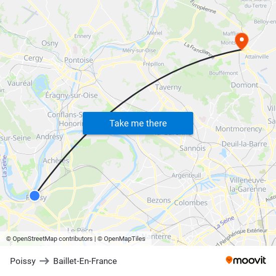Poissy to Baillet-En-France map