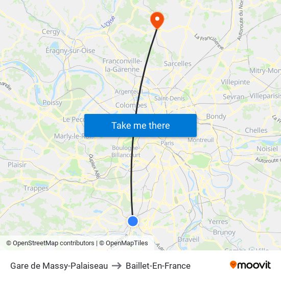 Gare de Massy-Palaiseau to Baillet-En-France map