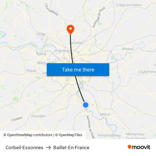 Corbeil-Essonnes to Baillet-En-France map