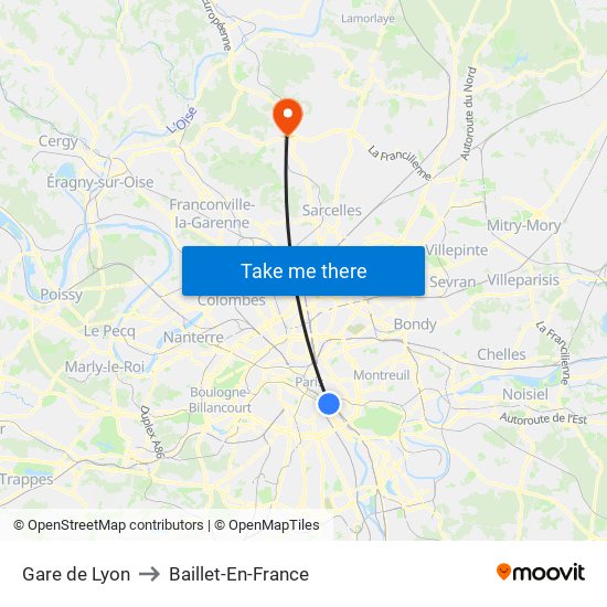 Gare de Lyon to Baillet-En-France map