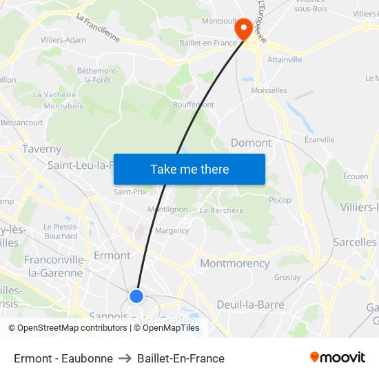 Ermont - Eaubonne to Baillet-En-France map