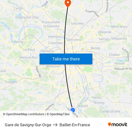 Gare de Savigny-Sur-Orge to Baillet-En-France map